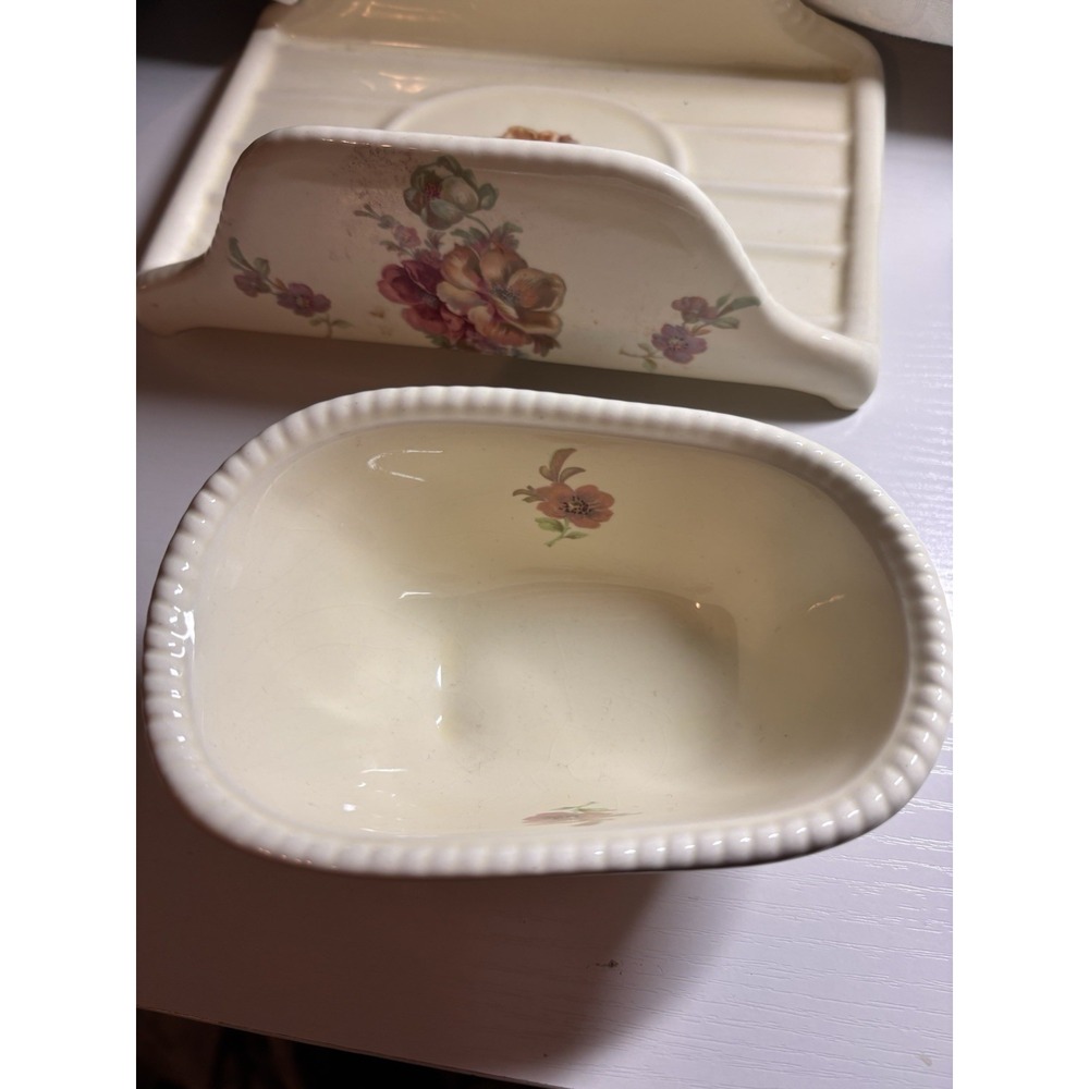 Vintage VB Athena Footed Tub Rose Floral Soap Dish Holder Ceramic only tub
